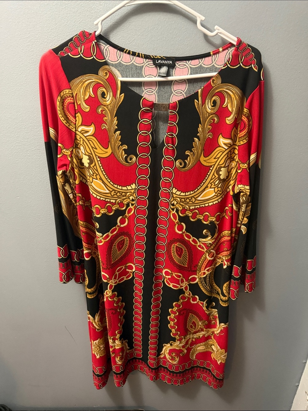 Lavanya Red & Black Paisley Chain-Print Women's Dress